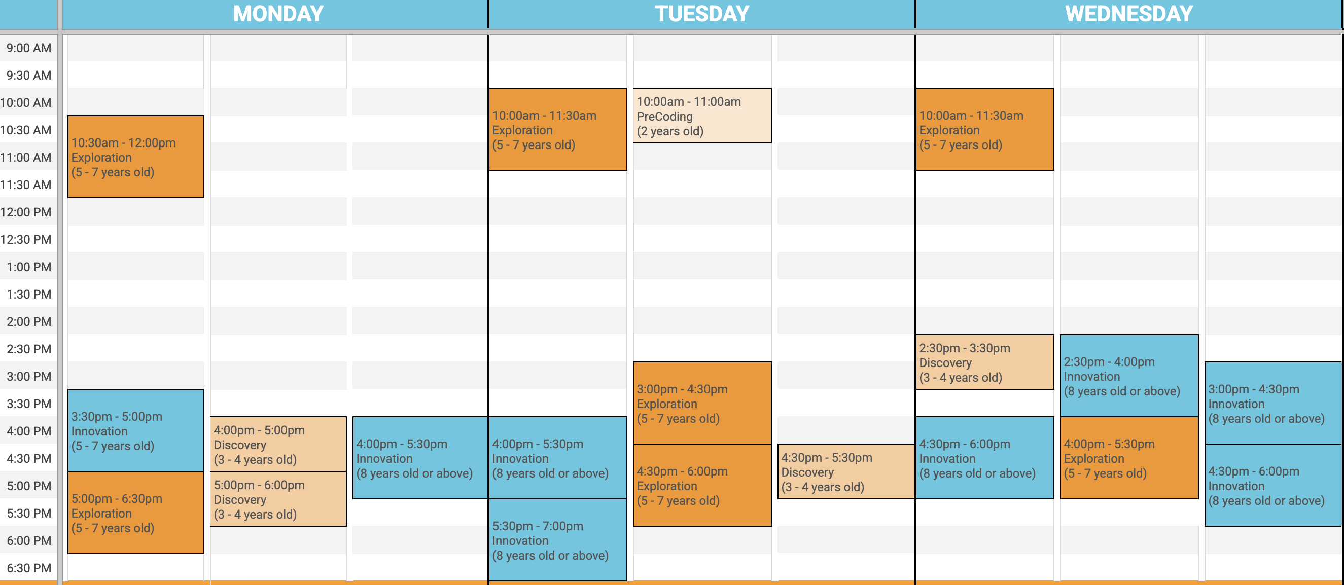Encode Weekly Schedule - Mon to Wed